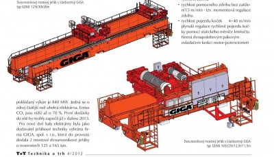 Technika a Trh, 2012/04, Bridge cranes GDMJ 165t/25t/12,5t/12m, GDMJ 125t/30t/26m, Počerady electric plant