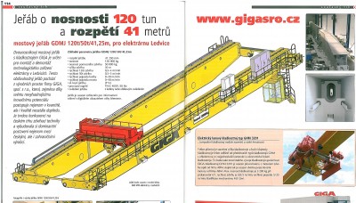 Technika a Trh, 2009/09, Double girder bridge crane GDMJ 120t/50t/41,25m, Ledvice electric plant