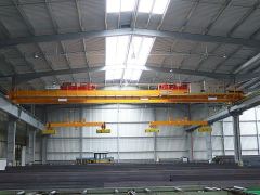 Bridge cranes of GIGA - double girder bridge crane 2x5t:25,5m with rope stabilization on magnet traverse