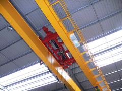 Bridge cranes of GIGA - double girder bridge crane GDMJ 2x5t:25,5m with rope stabilization on magnet traverse